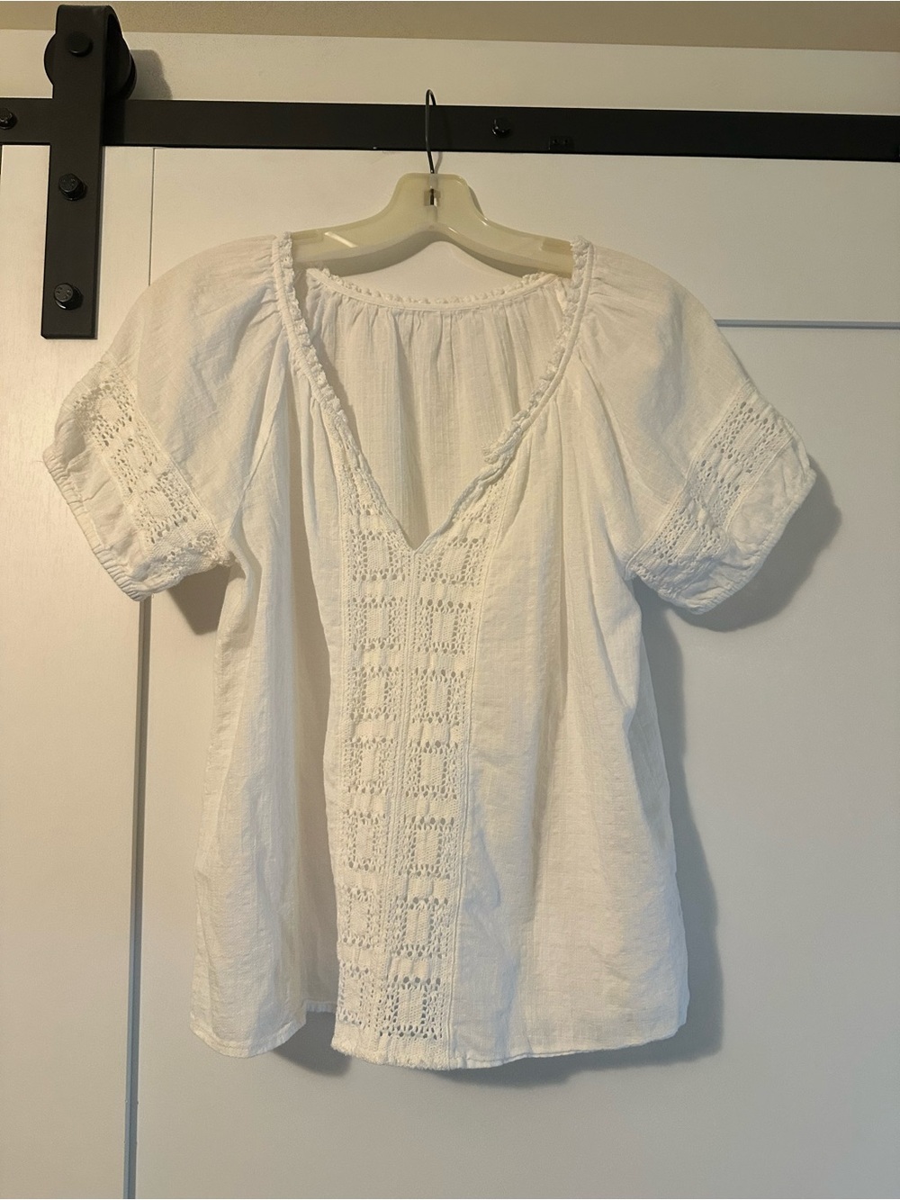 Lucky White Crochet-Trim Peasant Blouse - Women's Top